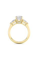 Load image into Gallery viewer, 3CTW Oval Shaped Lab Grown Diamond (F/VS) Three Stone Hidden Halo Ring in 14K Gold
