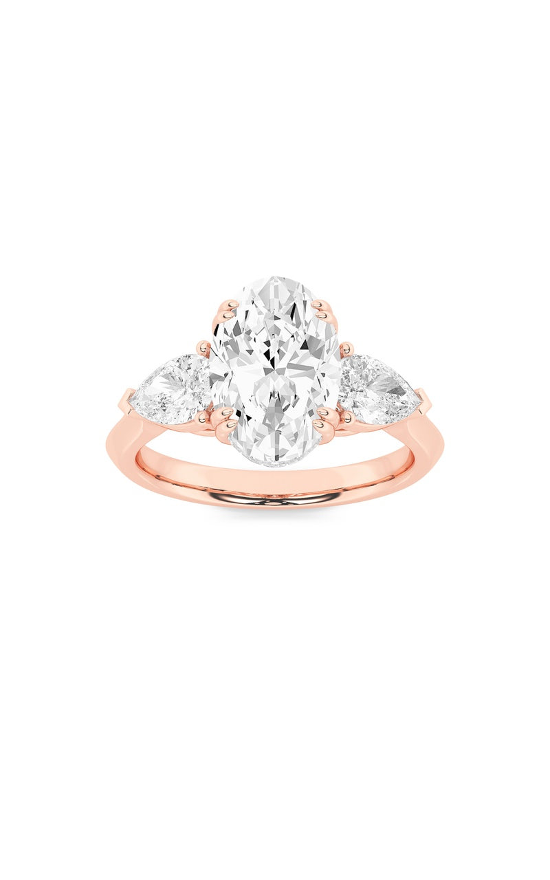 3CTW Oval Shaped Lab Grown Diamond (F/VS) Three Stone Hidden Halo Ring in 14K Gold