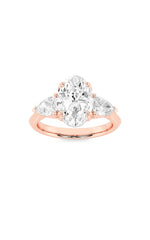 Load image into Gallery viewer, 3CTW Oval Shaped Lab Grown Diamond (F/VS) Three Stone Hidden Halo Ring in 14K Gold
