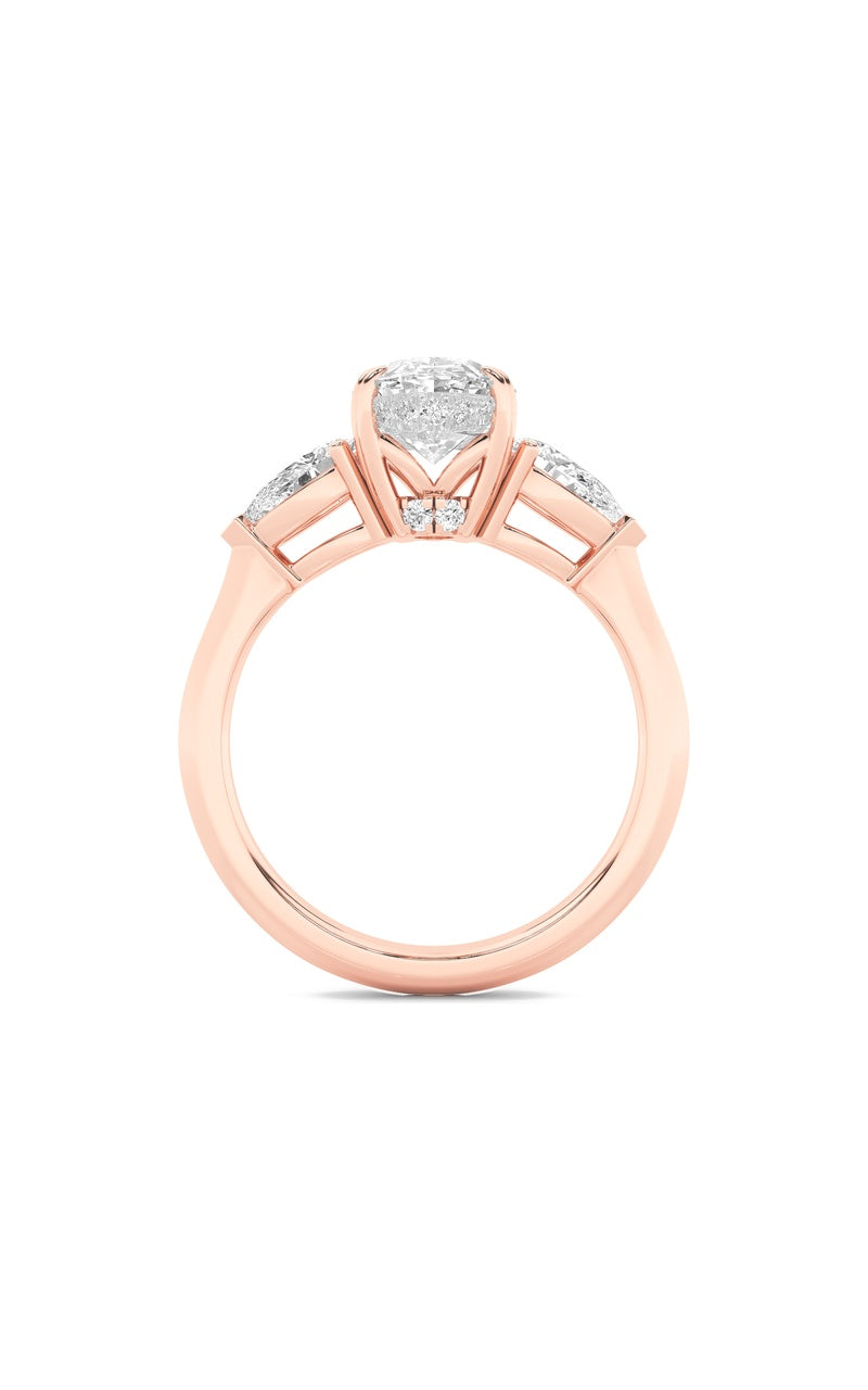 3CTW Oval Shaped Lab Grown Diamond (F/VS) Three Stone Hidden Halo Ring in 14K Gold