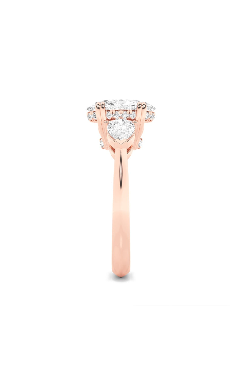 3CTW Oval Shaped Lab Grown Diamond (F/VS) Three Stone Hidden Halo Ring in 14K Gold