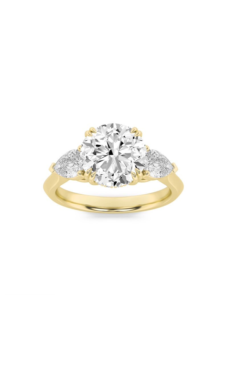 3CTW Round Shaped Lab Grown Diamond (F/VS) Three Stone Hidden Halo Ring in 14K Gold