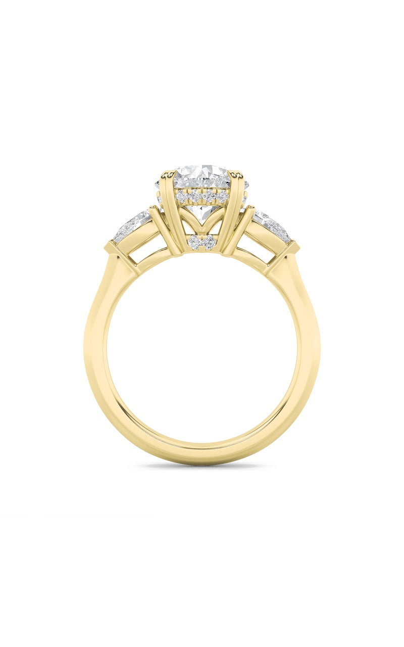 3CTW Round Shaped Lab Grown Diamond (F/VS) Three Stone Hidden Halo Ring in 14K Gold