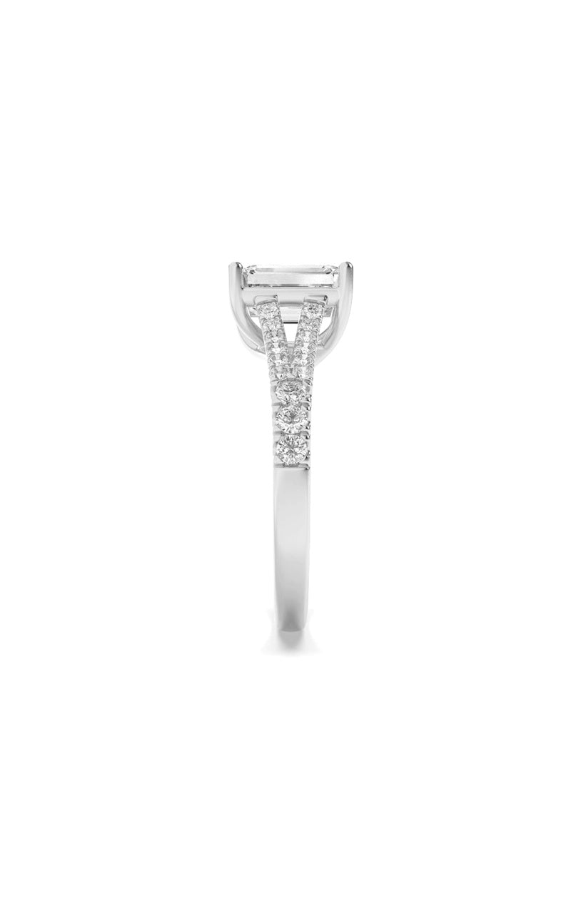 2CTW Emerald Shaped Lab Grown Diamond (F/VS) Split Shank Trellis Engagement Ring in 14K Gold