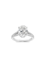 Load image into Gallery viewer, 2CTW Oval Shaped Lab Grown Diamond (F/VS) Split Shank Trellis Engagement Ring in 14K Gold
