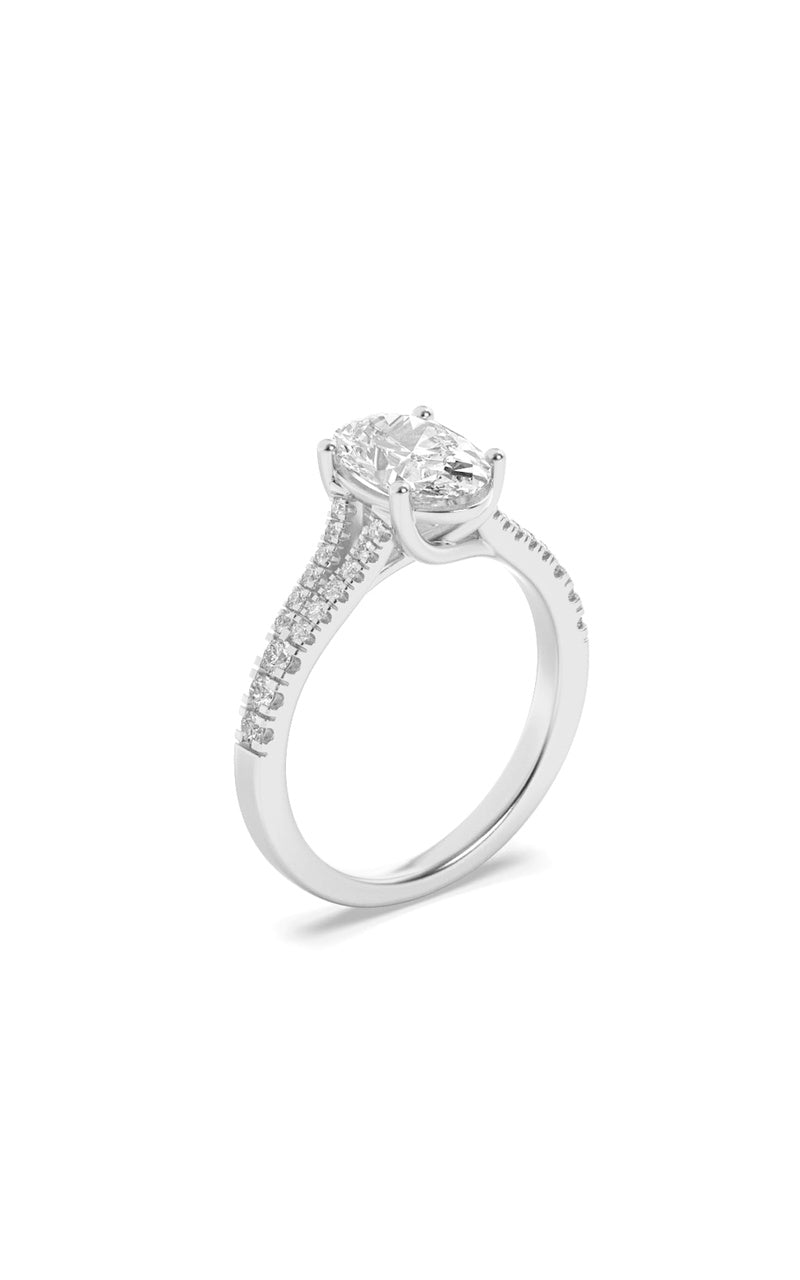 2CTW Oval Shaped Lab Grown Diamond (F/VS) Split Shank Trellis Engagement Ring in 14K Gold