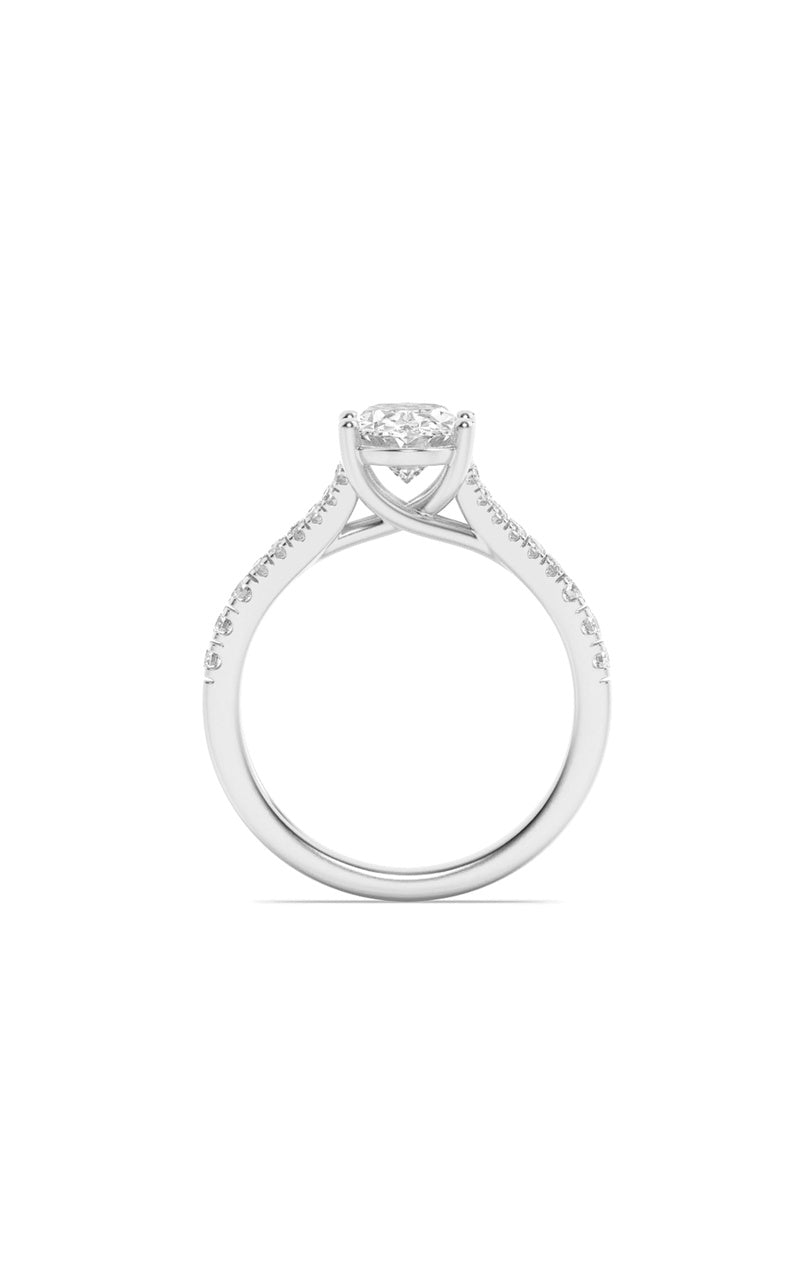 2CTW Oval Shaped Lab Grown Diamond (F/VS) Split Shank Trellis Engagement Ring in 14K Gold