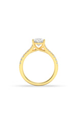Load image into Gallery viewer, 2CTW Oval Shaped Lab Grown Diamond (F/VS) Split Shank Trellis Engagement Ring in 14K Gold
