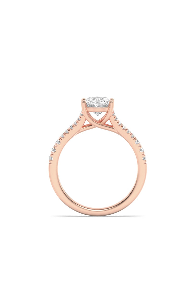 2CTW Oval Shaped Lab Grown Diamond (F/VS) Split Shank Trellis Engagement Ring in 14K Gold