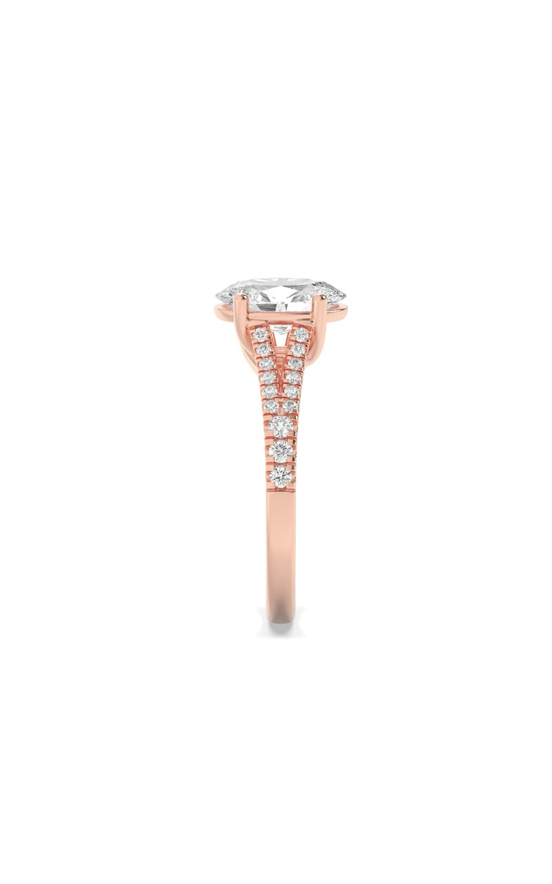 2CTW Oval Shaped Lab Grown Diamond (F/VS) Split Shank Trellis Engagement Ring in 14K Gold