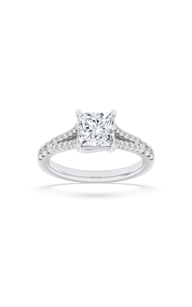 2CTW Princess Shaped Lab Grown Diamond (F/VS) Split Shank Trellis Engagement Ring in 14K Gold