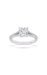 Load image into Gallery viewer, 2CTW Princess Shaped Lab Grown Diamond (F/VS) Split Shank Trellis Engagement Ring in 14K Gold
