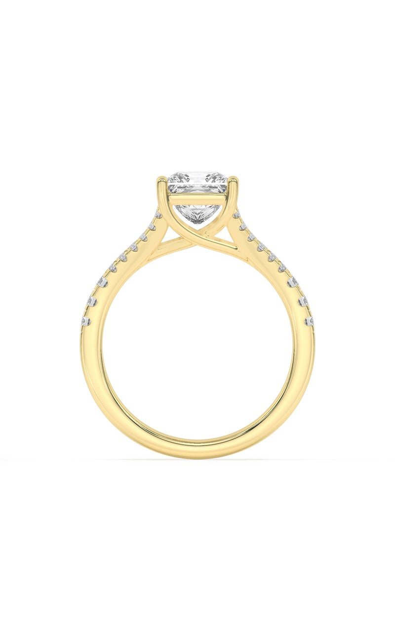 2CTW Princess Shaped Lab Grown Diamond (F/VS) Split Shank Trellis Engagement Ring in 14K Gold