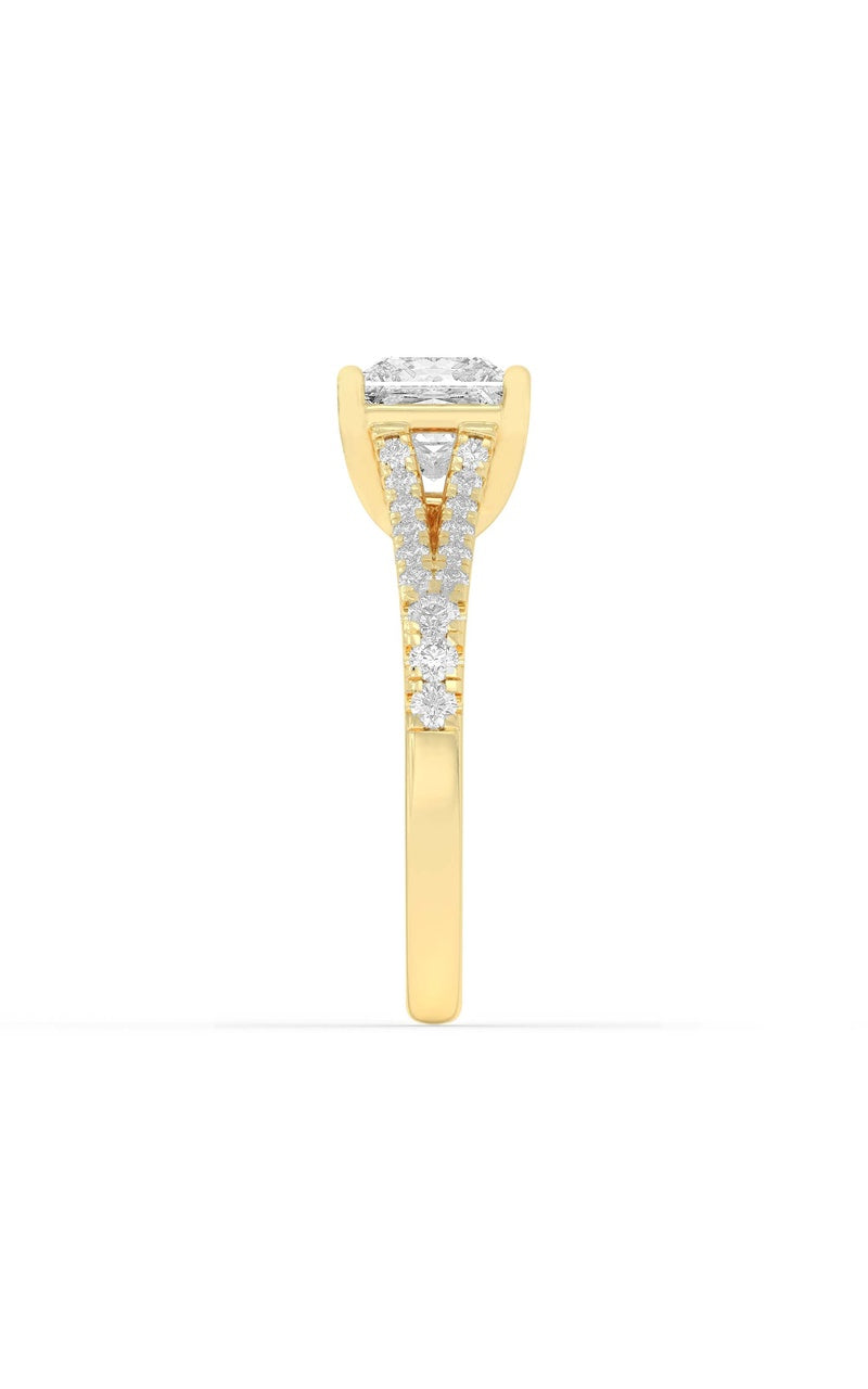 2CTW Princess Shaped Lab Grown Diamond (F/VS) Split Shank Trellis Engagement Ring in 14K Gold