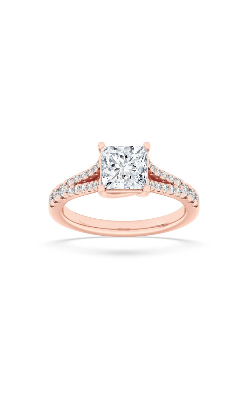 2CTW Princess Shaped Lab Grown Diamond (F/VS) Split Shank Trellis Engagement Ring in 14K Gold