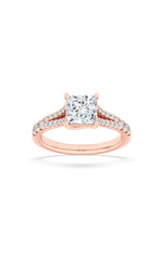 Load image into Gallery viewer, 2CTW Princess Shaped Lab Grown Diamond (F/VS) Split Shank Trellis Engagement Ring in 14K Gold
