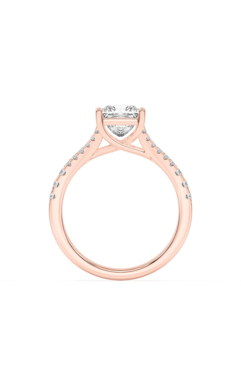2CTW Princess Shaped Lab Grown Diamond (F/VS) Split Shank Trellis Engagement Ring in 14K Gold