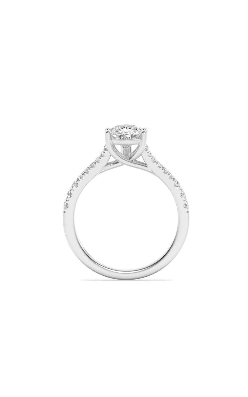 2CTW Pear Shaped Lab Grown Diamond (F/VS) Split Shank Trellis Engagement Ring in 14K Gold