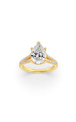 Load image into Gallery viewer, 2CTW Pear Shaped Lab Grown Diamond (F/VS) Split Shank Trellis Engagement Ring in 14K Gold
