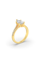 Load image into Gallery viewer, 2CTW Pear Shaped Lab Grown Diamond (F/VS) Split Shank Trellis Engagement Ring in 14K Gold
