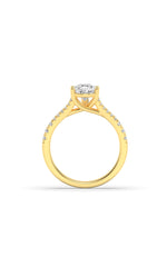 Load image into Gallery viewer, 2CTW Pear Shaped Lab Grown Diamond (F/VS) Split Shank Trellis Engagement Ring in 14K Gold
