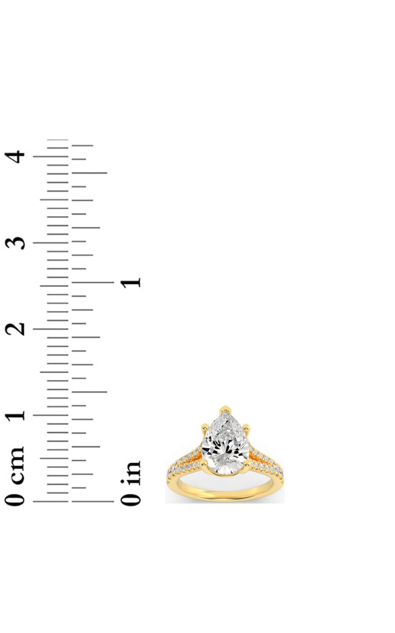 2CTW Pear Shaped Lab Grown Diamond (F/VS) Split Shank Trellis Engagement Ring in 14K Gold