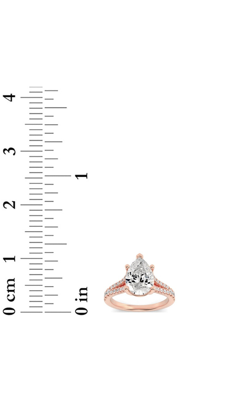 2CTW Pear Shaped Lab Grown Diamond (F/VS) Split Shank Trellis Engagement Ring in 14K Gold