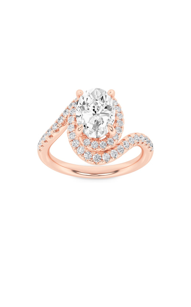 2CTW Oval Shaped Lab Grown Diamond (F/VS) Swirl Accented Engagement Ring in 14K Gold