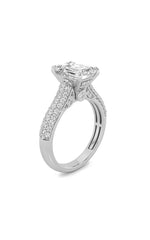 Load image into Gallery viewer, 2.5CTW Emerald Shaped Lab Grown Diamond (F/VS) Hidden Halo Accented Engagement Ring in 14K Gold
