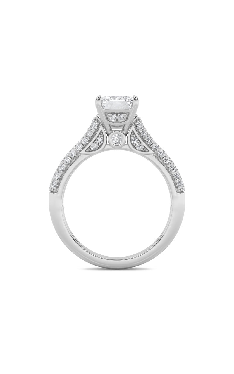 2.5CTW Emerald Shaped Lab Grown Diamond (F/VS) Hidden Halo Accented Engagement Ring in 14K Gold