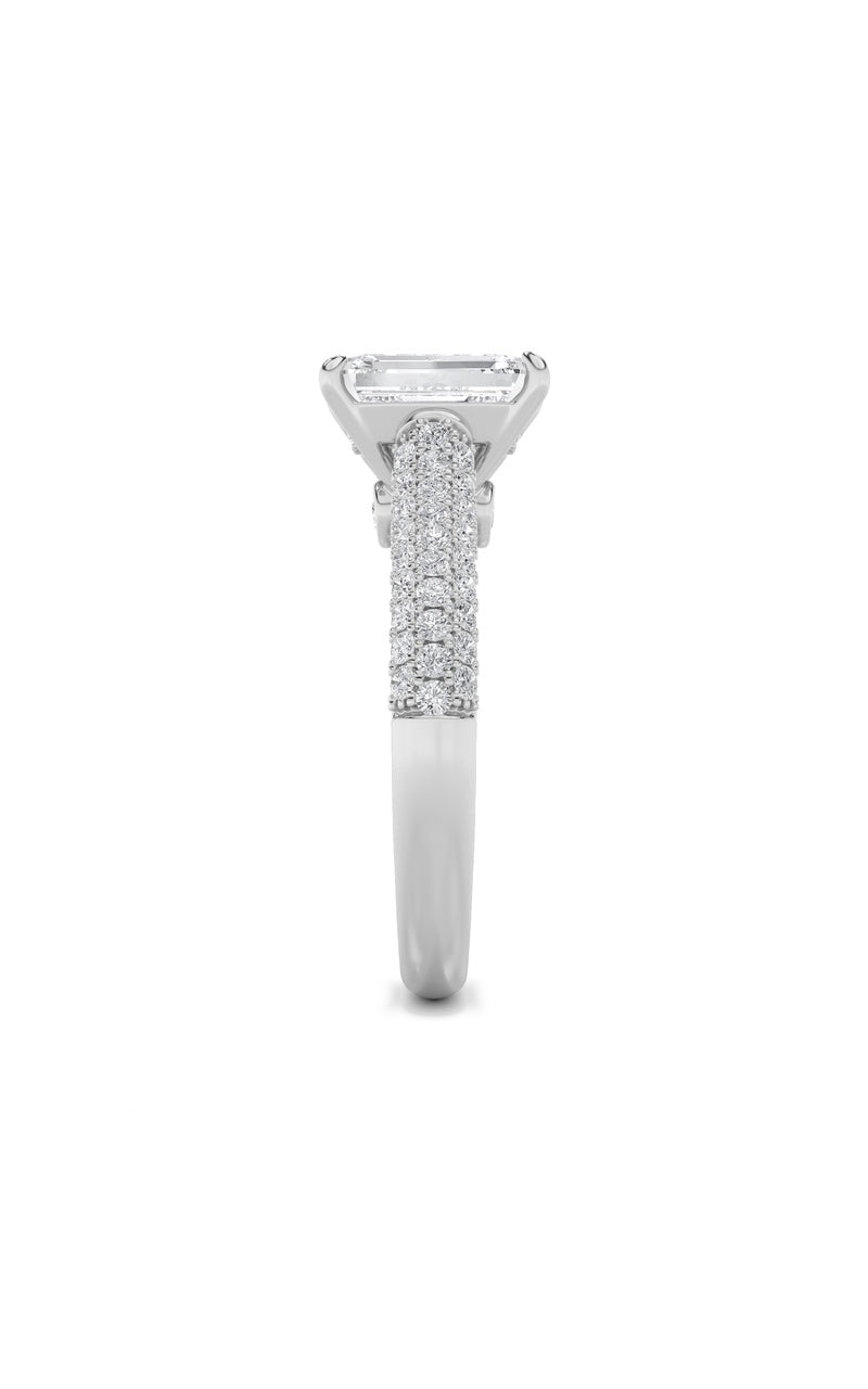 2.5CTW Emerald Shaped Lab Grown Diamond (F/VS) Hidden Halo Accented Engagement Ring in 14K Gold