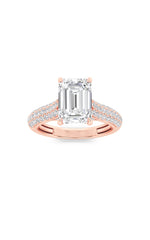 Load image into Gallery viewer, 2.5CTW Emerald Shaped Lab Grown Diamond (F/VS) Hidden Halo Accented Engagement Ring in 14K Gold
