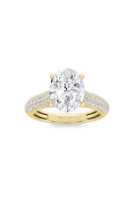 Load image into Gallery viewer, 1.5CTW Oval Shaped Lab Grown Diamond (F/VS) Hidden Halo Accented Engagement Ring in 14K Gold
