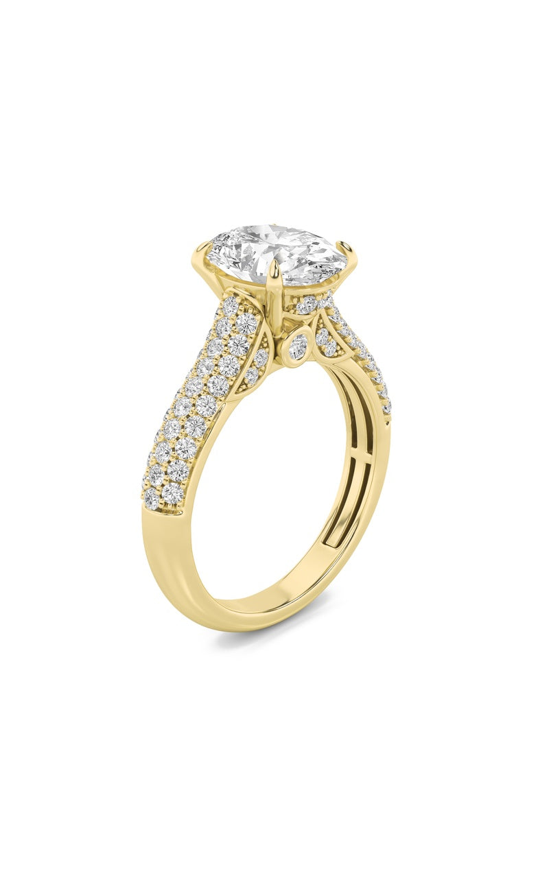 1.5CTW Oval Shaped Lab Grown Diamond (F/VS) Hidden Halo Accented Engagement Ring in 14K Gold