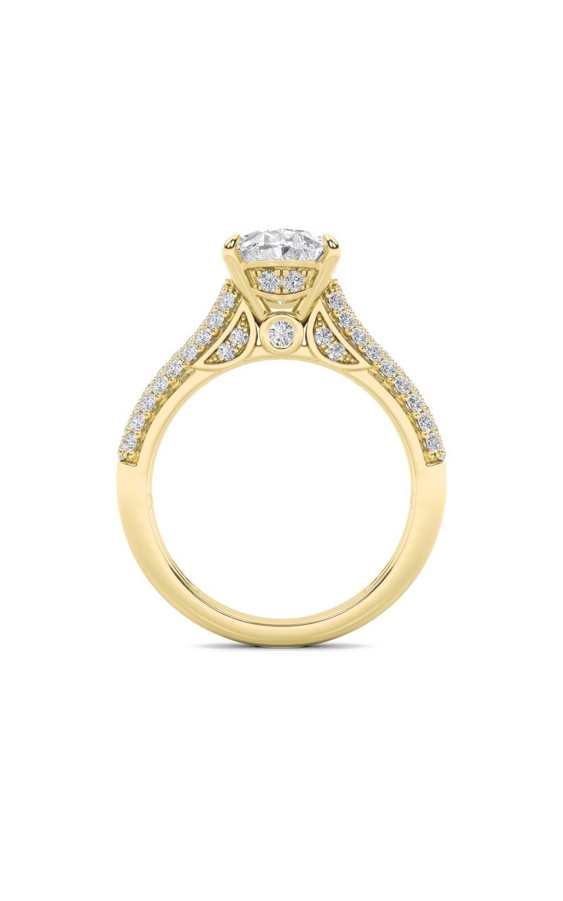 1.5CTW Oval Shaped Lab Grown Diamond (F/VS) Hidden Halo Accented Engagement Ring in 14K Gold