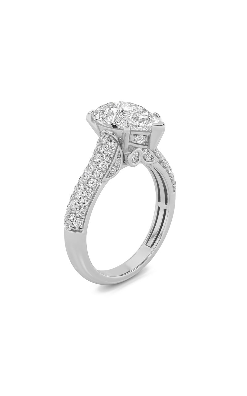 2.5CTW Pear Shaped Lab Grown Diamond (F/VS) Hidden Halo Accented Engagement Ring in 14K Gold
