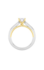 Load image into Gallery viewer, 1CTW Elongated Cushion Shaped Lab Grown Diamond (F/VS) Two Tone Twisted Basket Cathedral Shank Solitaire Ring in 14K Gold

