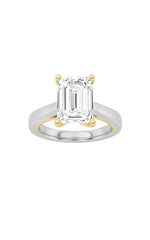 Load image into Gallery viewer, 1CTW Emerald Shaped Lab Grown Diamond (F/VS) Two Tone Twisted Basket Cathedral Shank Solitaire Ring in 14K Gold
