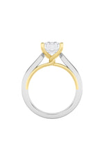 Load image into Gallery viewer, 2CTW Emerald Shaped Lab Grown Diamond (F/VS) Two Tone Twisted Basket Cathedral Shank Solitaire Ring in 14K Gold
