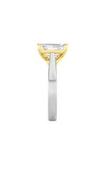 Load image into Gallery viewer, 3CTW Emerald Shaped Lab Grown Diamond (F/VS) Two Tone Twisted Basket Cathedral Shank Solitaire Ring in 14K Gold
