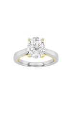 Load image into Gallery viewer, 2CTW Oval Shaped Lab Grown Diamond (F/VS) Two Tone Twisted Basket Cathedral Shank Solitaire Ring in 14K Gold
