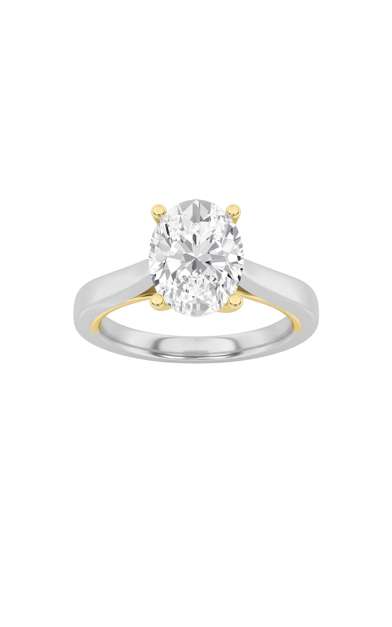 3CTW Oval Shaped Lab Grown Diamond (G/VS) Twisted Basket Cathedral Shank Solitaire Ring in 14K Gold