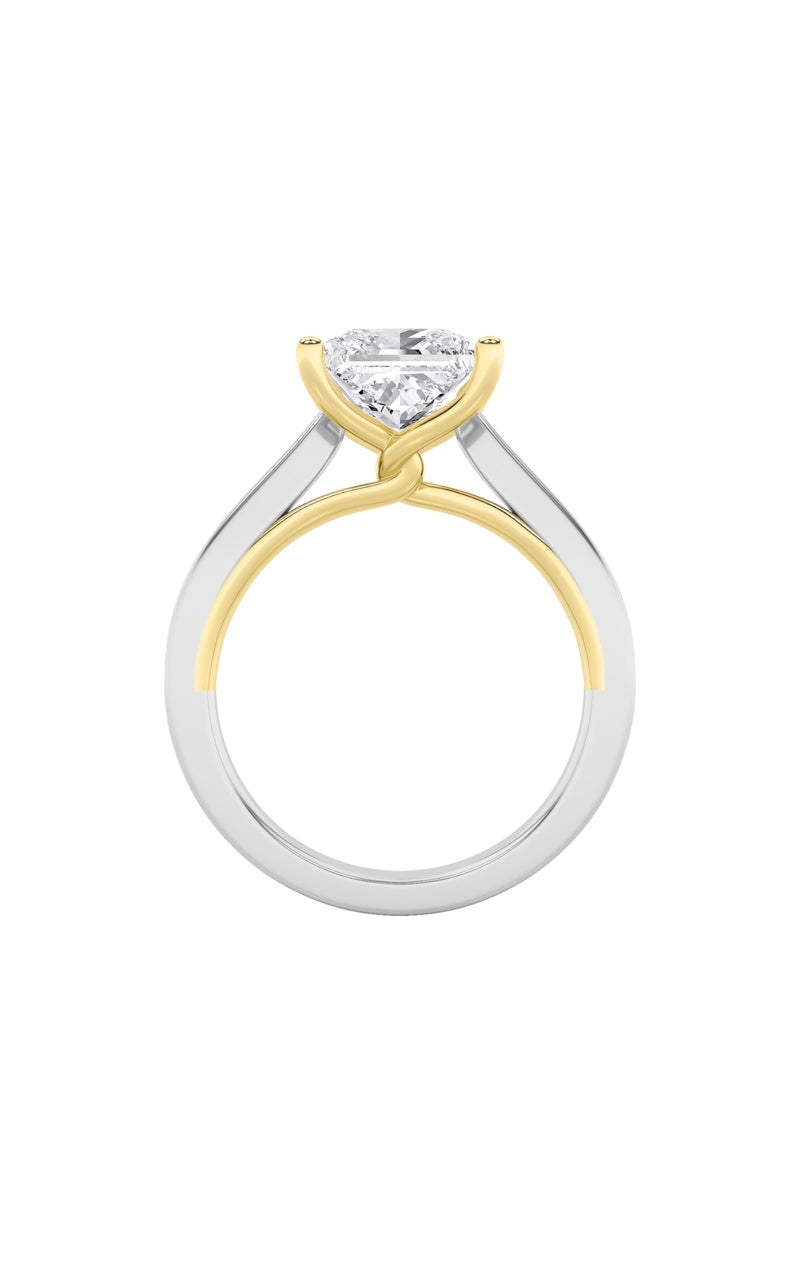 2CTW Princess Shaped Lab Grown Diamond (F/VS) Two Tone Twisted Basket Cathedral Shank Solitaire Ring in 14K Gold