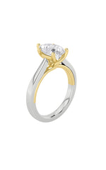 Load image into Gallery viewer, 2CTW Pear Shaped Lab Grown Diamond (F/VS) Two Tone Twisted Basket Cathedral Shank Solitaire Ring in 14K Gold
