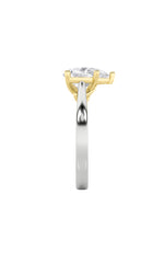 Load image into Gallery viewer, 2CTW Pear Shaped Lab Grown Diamond (F/VS) Two Tone Twisted Basket Cathedral Shank Solitaire Ring in 14K Gold
