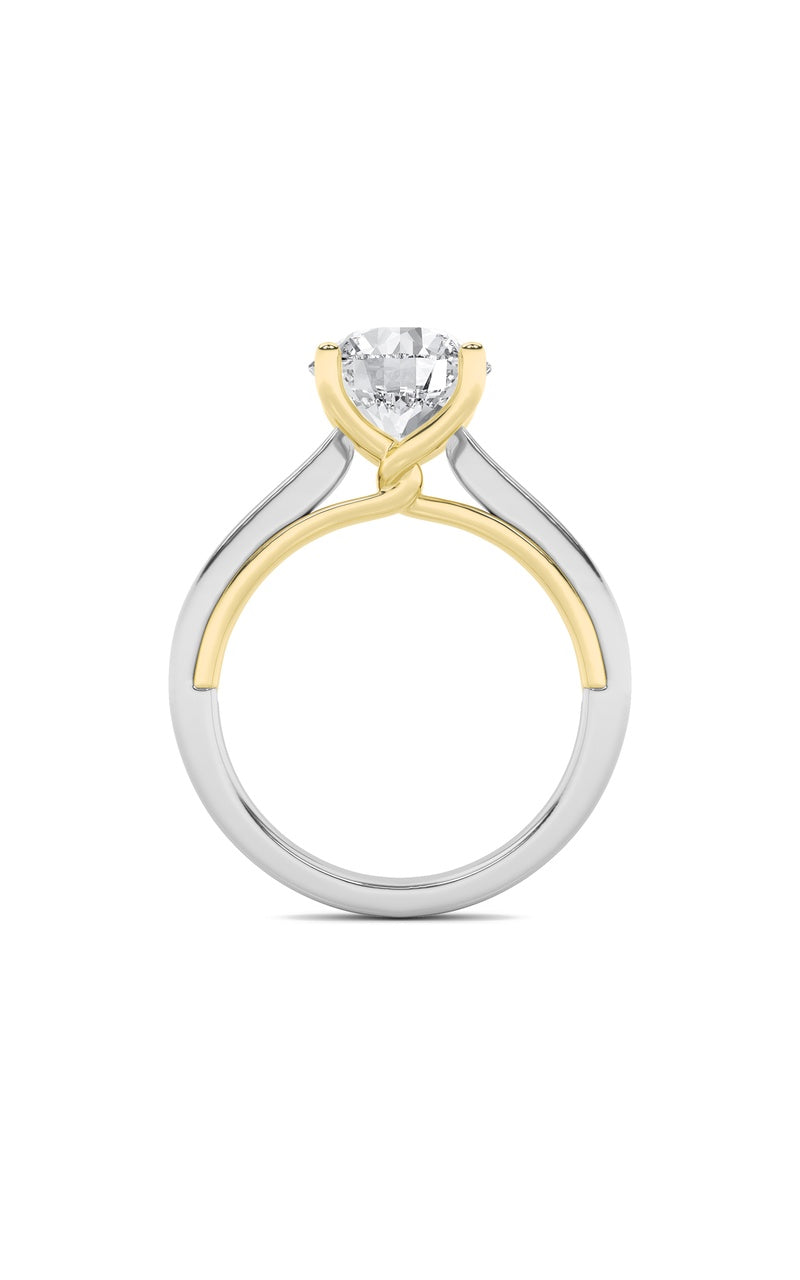 1CTW Round Shaped Lab Grown Diamond (F/VS) Two Tone Twisted Basket Cathedral Shank Solitaire Ring in 14K Gold