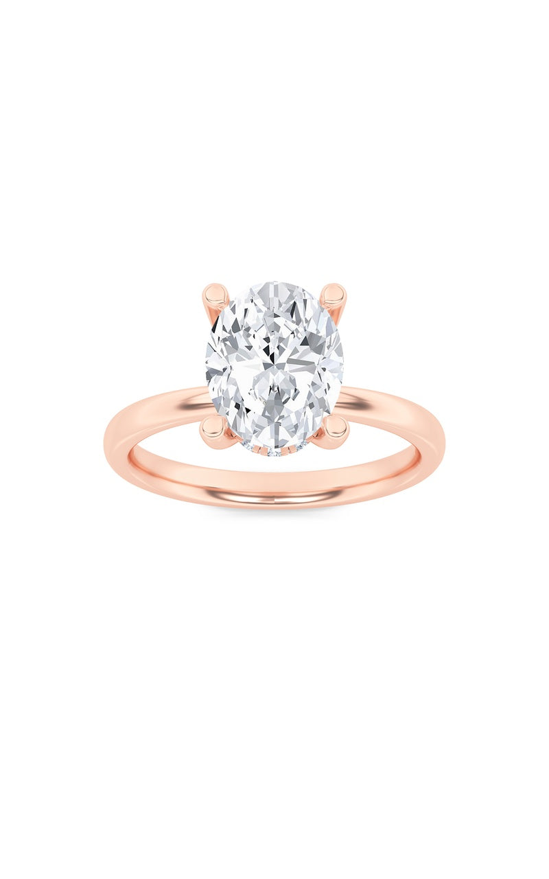 2CTW Oval Shaped Lab Grown Diamond (F/VS) Hidden Halo Petite Shank Ring in 14K Gold