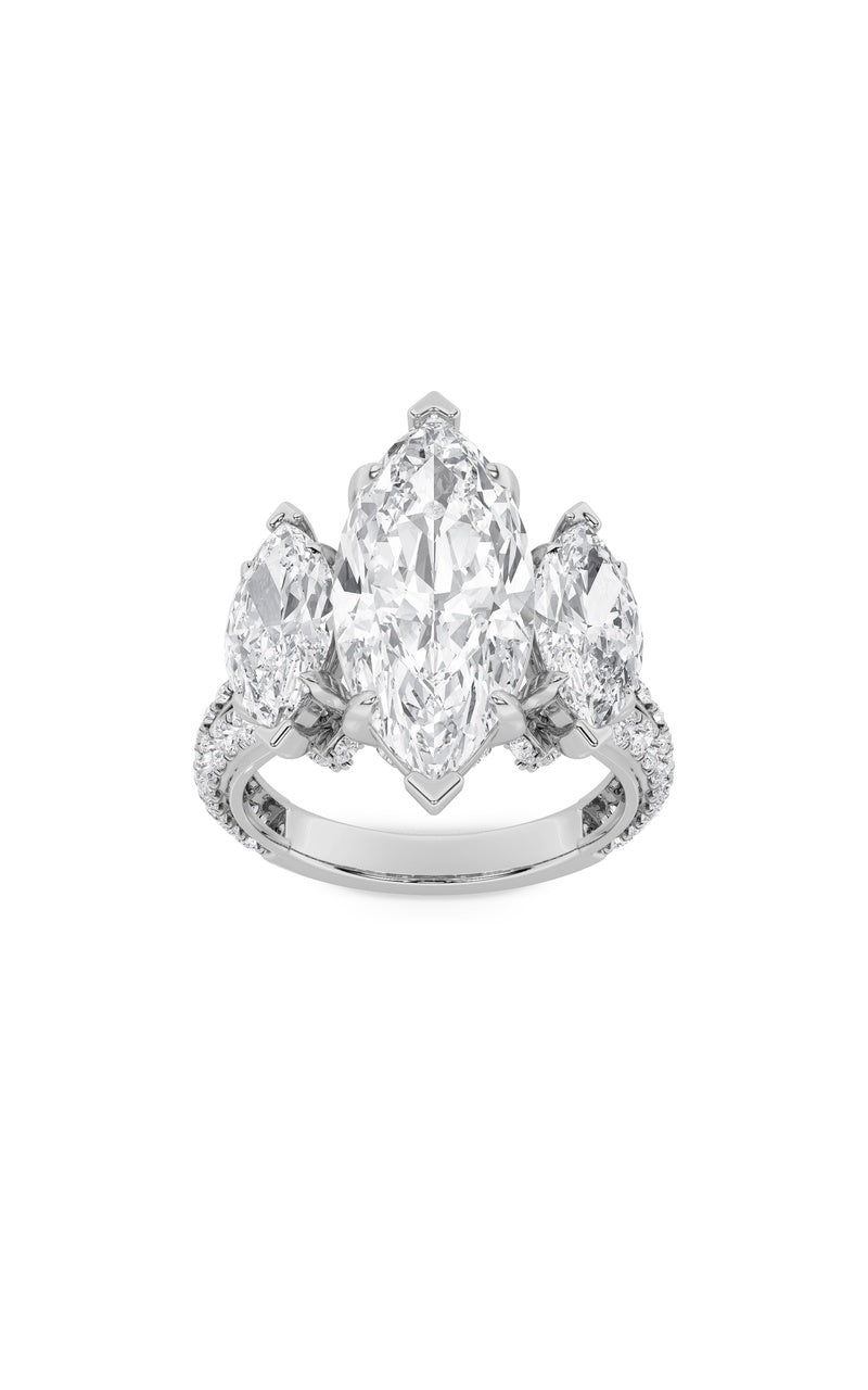 7.75CTW Marquise Shaped Lab Grown Diamond (F/VS) Bold Statement Accented Ring in 14K Gold