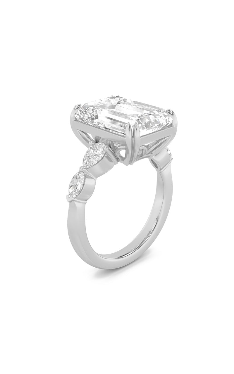 8.5CTW Emerald Shaped Lab Grown Diamond (F/VS) Bold Statement Accented Ring in 14K Gold