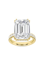Load image into Gallery viewer, 10.25CTW Emerald Shaped Lab Grown Diamond (G/VS) Bold Statement Accented Ring in 14K Gold
